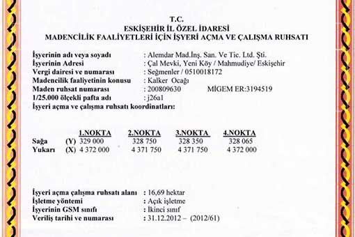 Mahmudiye Taş Ocağı Evrakı