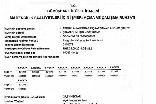 Gökçeler Şiran Ocağı Evrakı